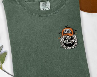 Embroidered Pumpkin Tshirt, Embroidered Halloween Shirt, Comfort Colors® Halloween Candy Hunter Pumpkin Tshirt, Camo Halloween Pumpkin Shirt