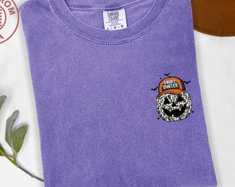Embroidered Pumpkin Tshirt, Embroidered Halloween Shirt, Comfort Colors® Halloween Candy Hunter Pumpkin Tshirt, Camo Halloween Pumpkin Shirt
