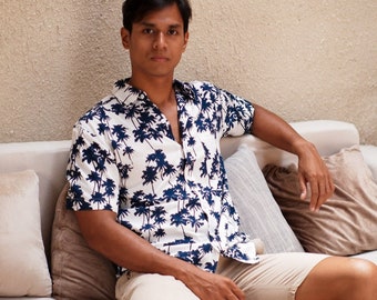 Camisa tropical masculina | Camisa havaiana de botão para baixo | Roupas de resort masculinas | camisa das férias dos homens | camisa de praia masculina | Camisa leve masculina