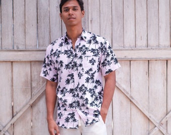 Camisa tropical masculina | Camisa havaiana de botão para baixo | Roupas de resort masculinas | camisa das férias dos homens | camisa de praia masculina | Camisa leve masculina