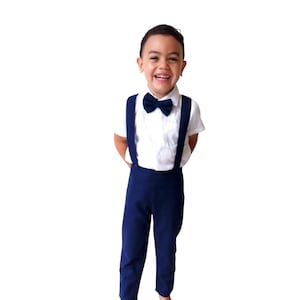 3pcs. Page Boy Suit, Ring Bearer Suit, Christening Suit, Boy Linen Blend Suit, Boy Suspender Pants, Page Boy Outfit, Ring Bearer Outfit