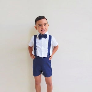 3pcs. Ring Bearer Suit, Page Boy Suit, Christening Suit, Boy Suspender Shorts, Boy Linen Blend Suit, Page Boy Outfit, Boy Wedding Suit