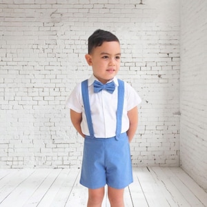 3pcs. Ring Bearer Suit, Page Boy Suit, Christening Suit, Boy Suspender Shorts, Boy Linen Blend Suit, Page Boy Outfit, Boy Wedding Suit