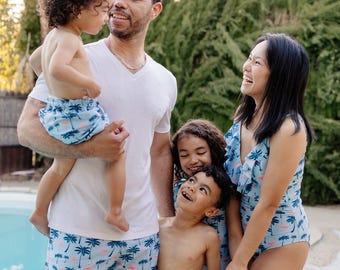 Matching Family Swimwear, Tropical Family Swimsuits, Father Son Matching Swim Trunks, Father & Son Matching Swimsuit, Mommy and me Swimsuits