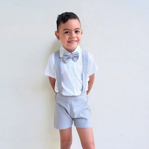 3pcs. Ring Bearer Suit, Page Boy Suit, Christening Suit, Boy Suspender Shorts, Boy Linen Blend Suit, Page Boy Outfit, Boy Wedding Suit