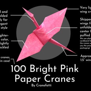 100 Paper Cranes | Bright Pink/Hot Pink | 1.5&quot; Small Origami Cranes