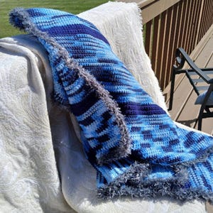 Varigated Boho Blues -Small Blanket or Throw. Give an Heirloom. Be Remembered for your Legacy Gift. Crochet Afghan in Alpaca Polyester Blend