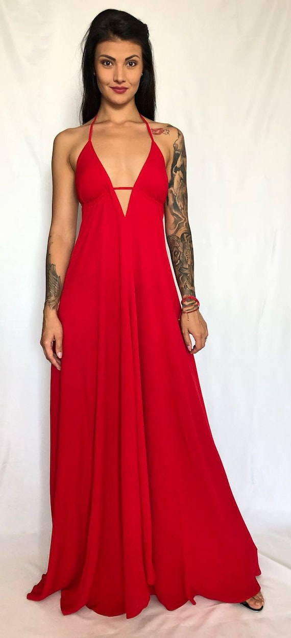 red and black maxi dress