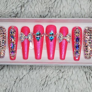 Glitter Pink Ombre Rhinestone Nail Gems-styled in XXL Square 
