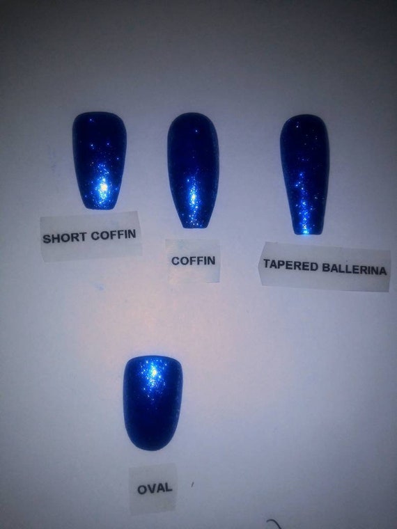 Sky Blue Holographic Nails With Silver And Crystals Stiletto Almond Press On Nails Any Shape Holo Bling