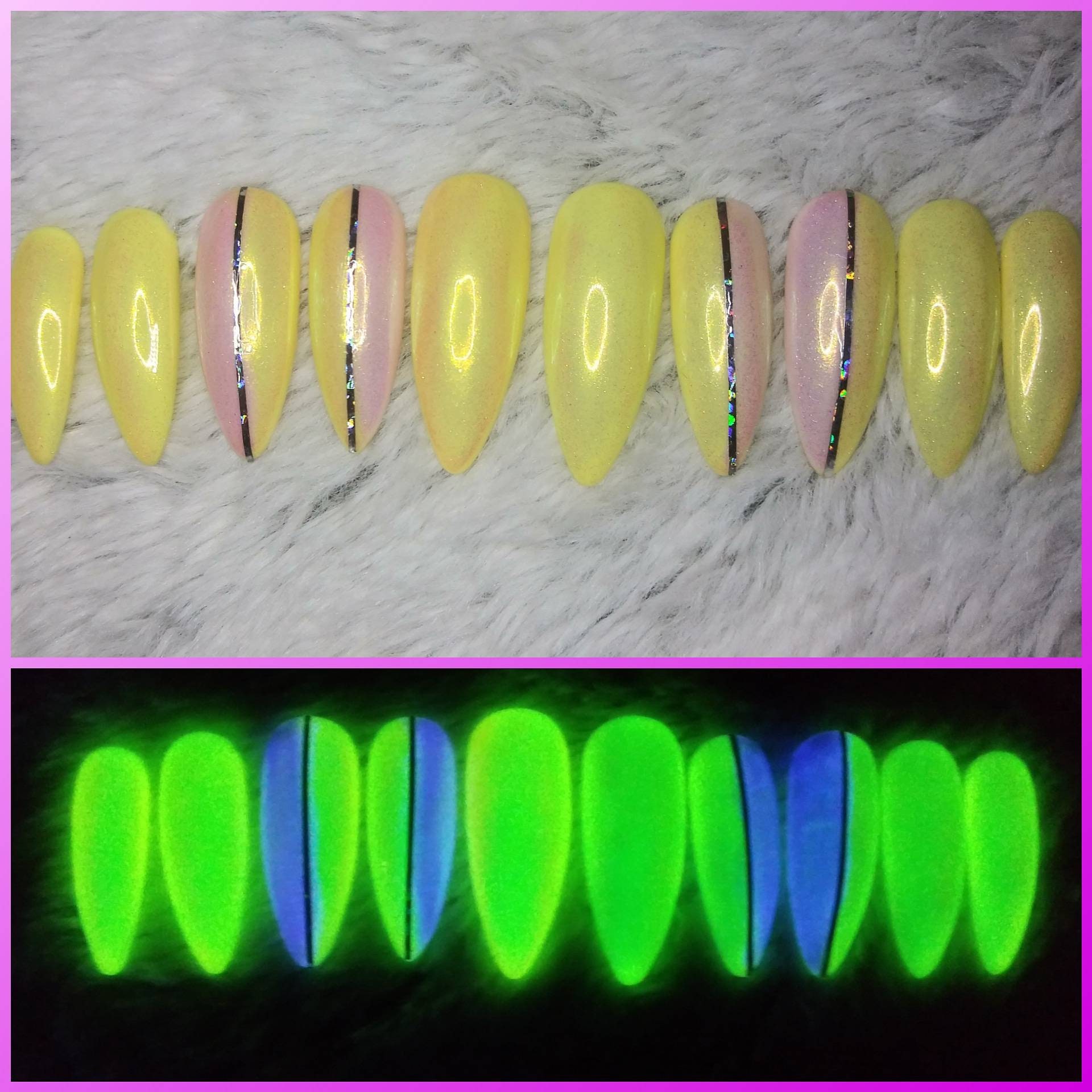 Pastel Yellow Ombre Nails Glow In The Dark Almond Stiletto Press On Nails Full Set Summer Nails