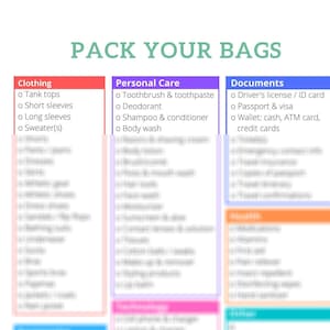 Women&#39;s Packing List Bundle - Black & White and Colorful Printable Travel List, Checklist, Planner - Digital Download PDF