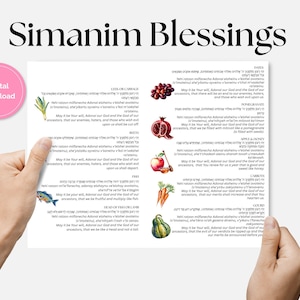 Simanim Blessings Booklet, Rosh Hashanah Seder, Jewish New Year, Digital Download PDF, Printable, Foldable, Judaica, Jewish Tablescape Decor