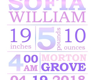 CUSTOM Birth Announcement, Birth Stat, Birth Stats Sign, Birth Details Sign, New Baby Gift (DIGITAL/PRINTABLE) Same Day Available!