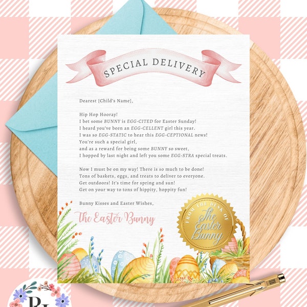 Letter from the Easter Bunny (Girl) | Editable Easter Bunny Letter | Printable PDF Easter Bunny Letter | Kids Easter Bunny Note