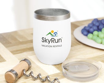 Custom Logo SkyRun White Wine Tumbler with Closing Lid, Personalized Wine Cup, Insulated Travel Mug, Corporate Gift, Client Appreciation