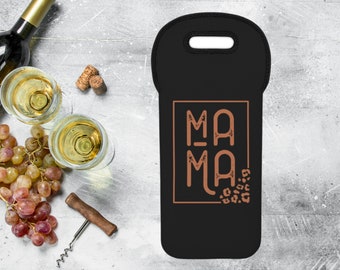 MAMA Wine Tote Carrier, Sac fourre-tout en néoprène noir isolé pour bouteille de vin, Cadeau de fête des mères, Cadeau d'anniversaire de maman, Sac de voyage pour vin, Porte-vin