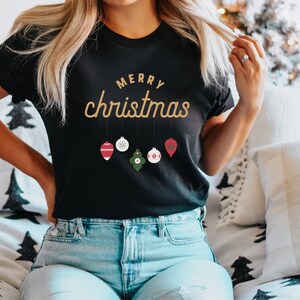 Merry Christmas Ornament Shirt - Cute Holiday Ornament Tee, Women&#39;s Merry Christmas Gift, Christmas Day Shirt, Gold Christmas