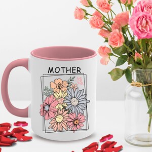 Floral Mom Mug Mother’s Day Gift from Daughter or Son Colorful Plant Lover Coffee Mug Mama Mug Cute Flower Gift for Mom