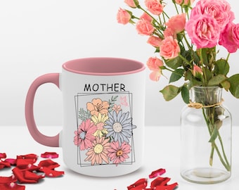 Floral Mom Mug Mother’s Day Gift from Daughter or Son Colorful Plant Lover Coffee Mug Mama Mug Cute Flower Gift for Mom