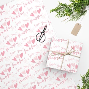 Happy Mother's Day Gift Wrap, I Love You Mom Wrapping Paper, Pink Heart Gift Wrap, Mother's Day Wrapping Paper, Mom Gift Wrap image 4