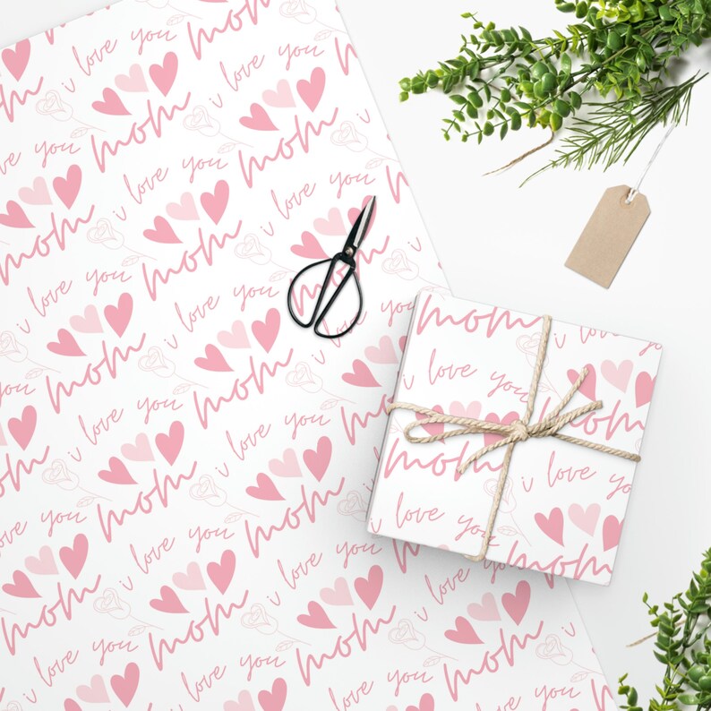 Happy Mother's Day Gift Wrap, I Love You Mom Wrapping Paper, Pink Heart Gift Wrap, Mother's Day Wrapping Paper, Mom Gift Wrap image 4