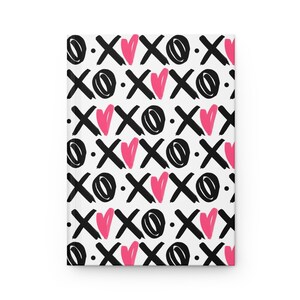 XOXO Hardcover Matte Journal, Pink and Black Valentine's Day Journal Gift, Pink Heart Writers Gift, Rule Lined Notebook gift for her image 2