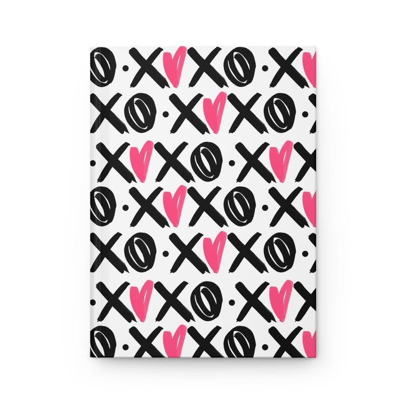 XOXO Hardcover Matte Journal, Pink and Black Valentine's Day Journal Gift, Pink Heart Writers Gift, Rule Lined Notebook gift for her image 2