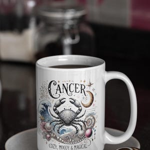 Cancer Zodiac Mug  Cozy Moody Magical Ceramic Cup Astrology Gift for Her Cancer Sign Coffee Mug  Boho Celestial Water Sign Summer B-day Gift