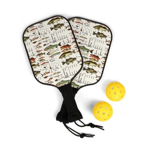 Pickleball Set, Fishing Theme, Father's Day Gift, Paddles, Balls, Carrying Case, Sports Equipment Gift For Him, Pickleball Paddle Set