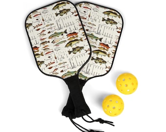 Pickleball Set, Fishing Theme, Father's Day Gift, Paddles, Balls, Carrying Case, Sports Equipment Gift For Him, Pickleball Paddle Set