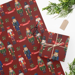 Merry Christmas Nutcrackers Wrapping Paper, Red Holiday Gift Wrap, Cute Nutcracker Gift Wrap Blue and Green, Kids Wrapping Paper