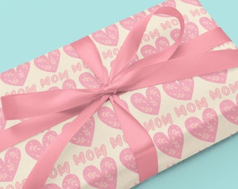 Happy Mother's Day Gift Wrap, Mom Heart Wrapping Paper, Pink Heart Gift Wrap, Mother's Day Wrapping Paper, Mom Gift Wrap