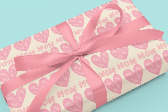 Happy Mother's Day Gift Wrap, Mom Heart Wrapping Paper, Pink Heart Gift Wrap, Mother's Day Wrapping Paper, Mom Gift Wrap