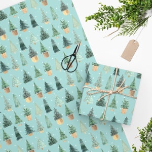Soft Green Christmas Wrapping Paper, Cute Christmas Tree Gift Wrap, Pastel Green Wrapping Paper, Holiday Gift Wrap.