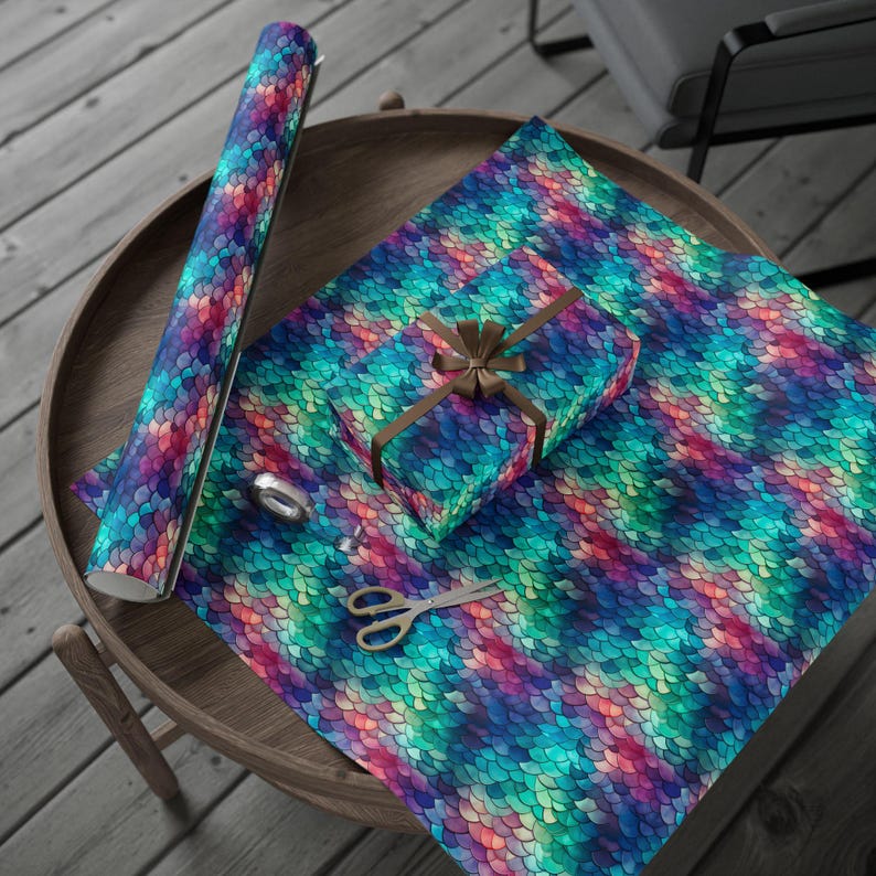 Mermaid Wrapping Paper, Mermaidcore Gift Wrap, Green Purple Pink Blue Scallop Wrapping Paper, Gift Wrap for Her, Birthday Gift Wrap Paper image 9