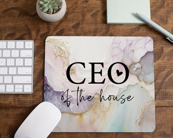 Pastel CEO of the House Abstract Watercolor Non-Slip Mouse Pads, Mother's Day Gift, Fun Mom Birthday Gift, Cute Mouse Pad for Office
