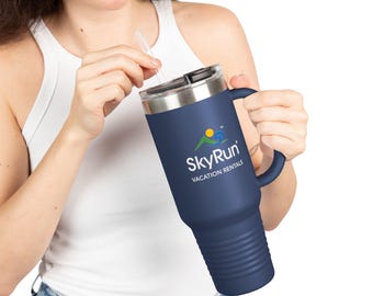 CUSTOM ORDER SkyRun Vacation Rentals Insulated Travel Mug, 40oz Water Bottle Gift Travel Mug with Handle Beverage Bottle with Lid and Straw