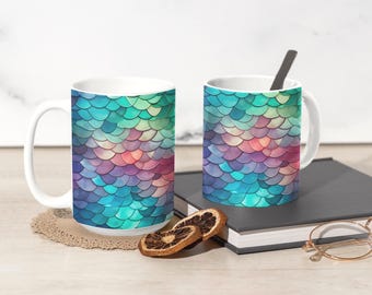 Mermaid Mug: Pastel Ocean Scales Coffee Cup - Fantasy Gift