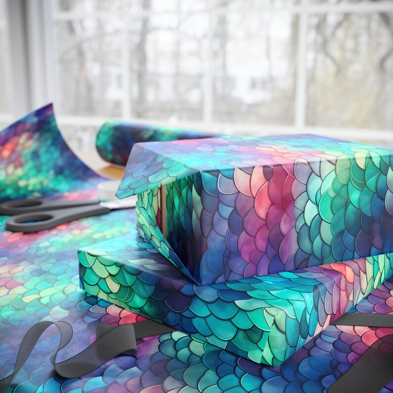 Mermaid Wrapping Paper, Mermaidcore Gift Wrap, Green Purple Pink Blue Scallop Wrapping Paper, Gift Wrap for Her, Birthday Gift Wrap Paper image 11