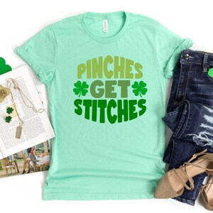 Pinches Get Stitches, St. Patty&#39;s Day Shamrock Shirt, Funny Saying St. Patrick&#39;s Day Shirt, Bar Crawl Drinking Shirt, Unisex Parade Shirt