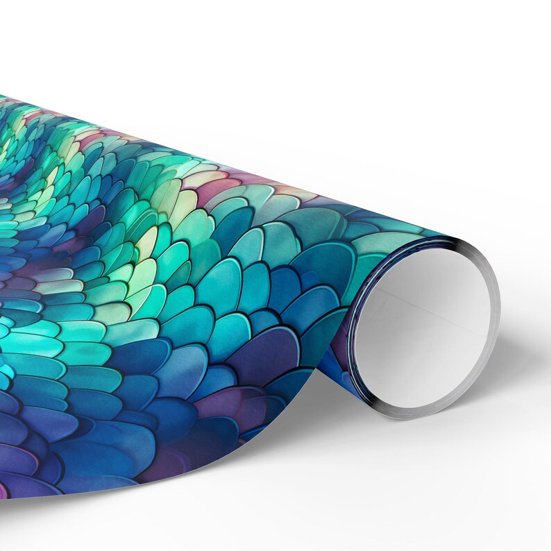 Mermaid Wrapping Paper, Mermaidcore Gift Wrap, Green Purple Pink Blue Scallop Wrapping Paper, Gift Wrap for Her, Birthday Gift Wrap Paper image 2