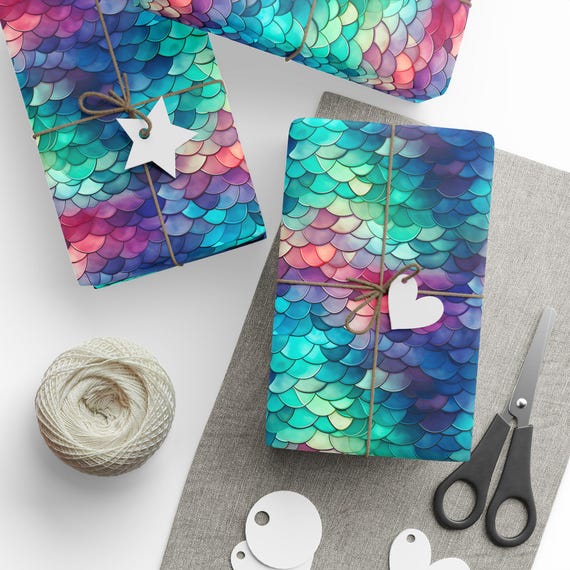 Mermaid Wrapping Paper, Mermaidcore Gift Wrap, Green Purple Pink Blue Scallop Wrapping Paper, Gift Wrap for Her, Birthday Gift Wrap Paper