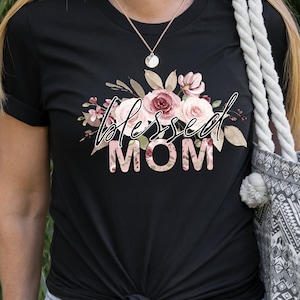 Camiseta floral &quot;Bendita Mamá&quot;, regalo para el Día de la Madre, regalo de agradecimiento para mamá, camiseta cristiana para mamá, camiseta con flores para la mejor mamá, regalo para la futura mamá