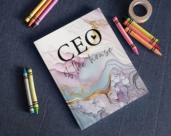 Marble Watercolor CEO of The House Hardcover Journal, New Job Notebook, Home Office Journal, Mother's Day Gift, Beautiful Journal for Mom