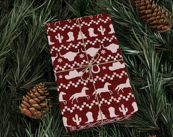 Western Christmas Wrapping Paper, Cowboy Hat & Horseshoe Gift Wrap