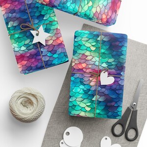 Mermaid Wrapping Paper, Mermaidcore Gift Wrap, Green Purple Pink Blue Scallop Wrapping Paper, Gift Wrap for Her, Birthday Gift Wrap Paper image 13