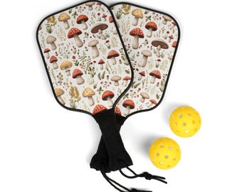 Mushroom Pattern Pickleball Set: Wood Paddles, Balls & Bag