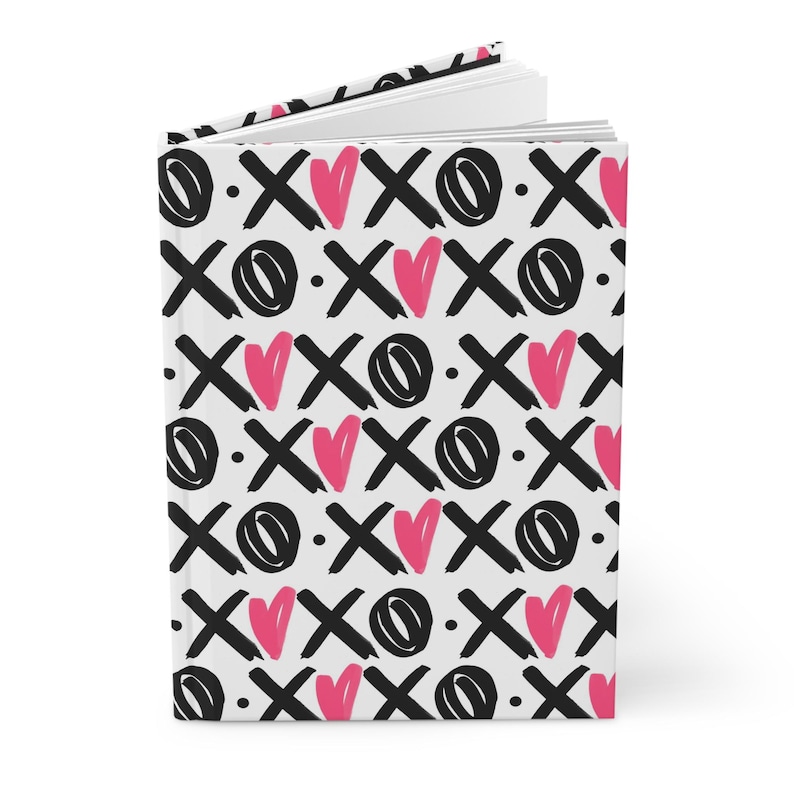 XOXO Hardcover Matte Journal, Pink and Black Valentine's Day Journal Gift, Pink Heart Writers Gift, Rule Lined Notebook gift for her image 4