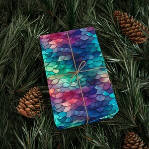 Mermaid Wrapping Paper, Mermaidcore Gift Wrap, Green Purple Pink Blue Scallop Wrapping Paper, Gift Wrap for Her, Birthday Gift Wrap Paper image 5